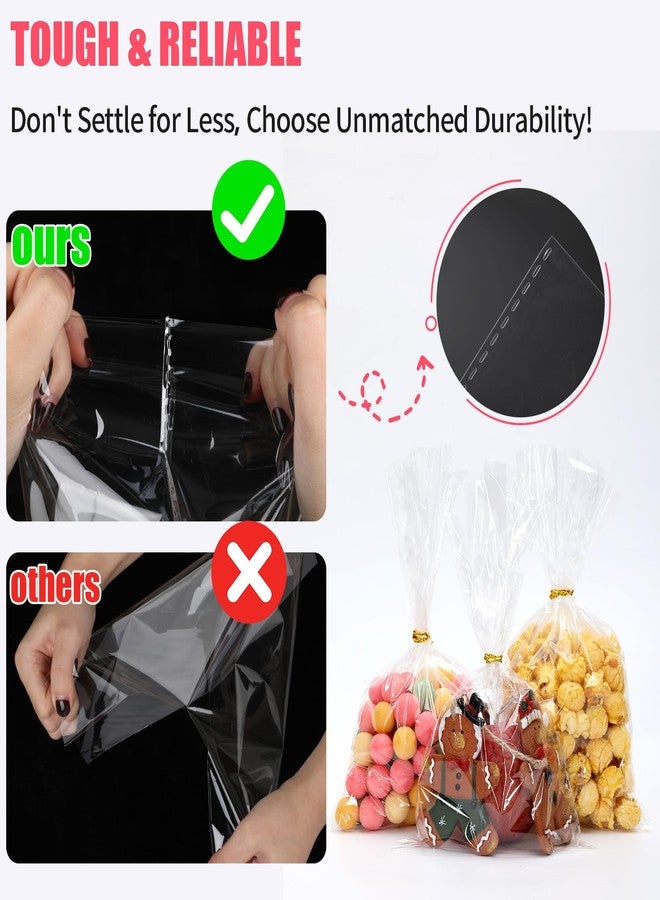 Bonison 100 Pcs Cellophane Treat Bags - 6x10 Inch Clear Cookie Flat Bags Plastic Candy Goodie Bag With Twist Ties, No Gusset for Cookies, Candy, Snacks, Party Favors - Image 4